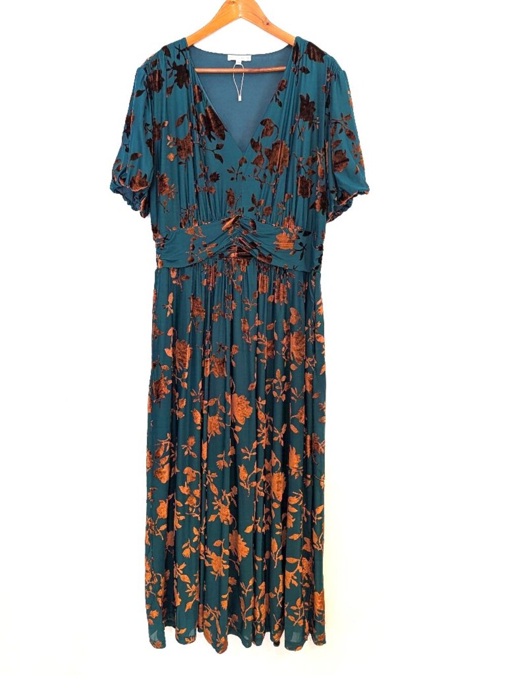 Baltic Born | Leslie Velvet Maxi Dress Floral Bronze & Jade | Size 1XL - Picture 8 of 15